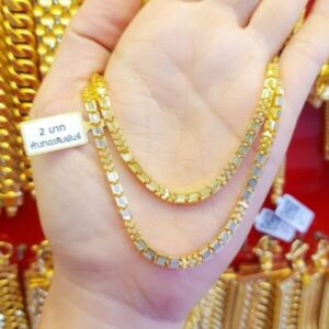 23K Gold Chain 30,4g (2 Baht) featuring a sparkling Diamond-Cut Box Link design, Model 3042.