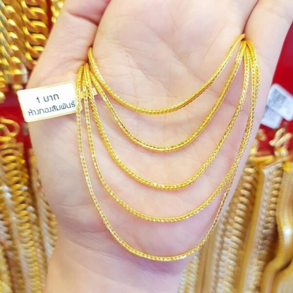 23K Gold Chain 15,2g (1 Baht) featuring a thick, smooth French Rope design (shoelace style), Model 3034.
