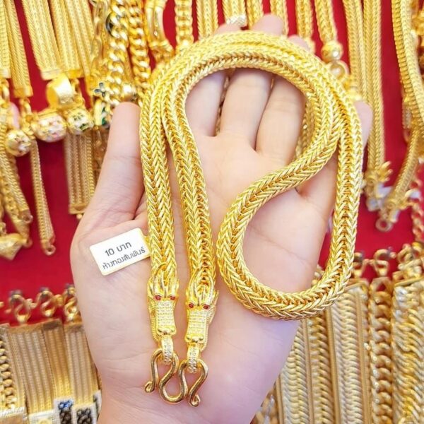 23K Gold Chain 152g (10 Baht) with prominent dragon ends and heavy Wheat Link pattern, Model 3038.