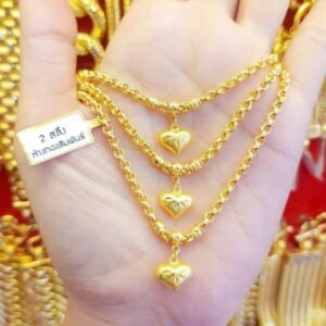 23K Gold Chain 7,6g (2 Salueng) Rolo Link with heart pendant, Model 3036.