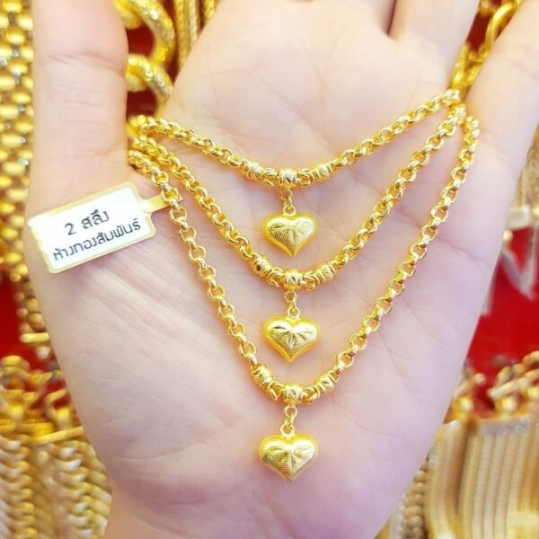 23K Gold Chain 7,6g (2 Salueng) Rolo Link with heart pendant, Model 3036.