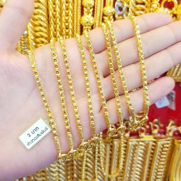 23K Thailand Gold Square Thick Rings 3 Baht, Thailand Gold Chain. - Image 2