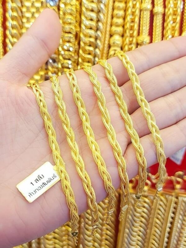 23K Thailand Gold Thin Braided Gold String Bracelet - Image 2