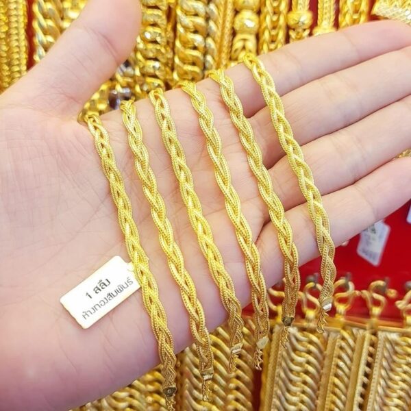 23K Thailand Gold Thin Braided Gold String Bracelet - Image 3