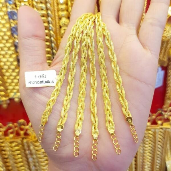 23K Thailand Gold Thin Braided Gold String Bracelet - Image 4