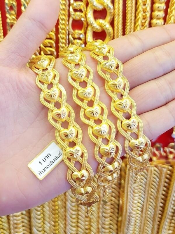 23K Thailand Gold Laces & Hearts Bracelet. - Image 2