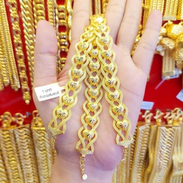 23K Thailand Gold Laces & Hearts Bracelet. - Image 3