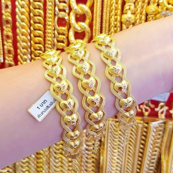 23K Thailand Gold Laces & Hearts Bracelet.