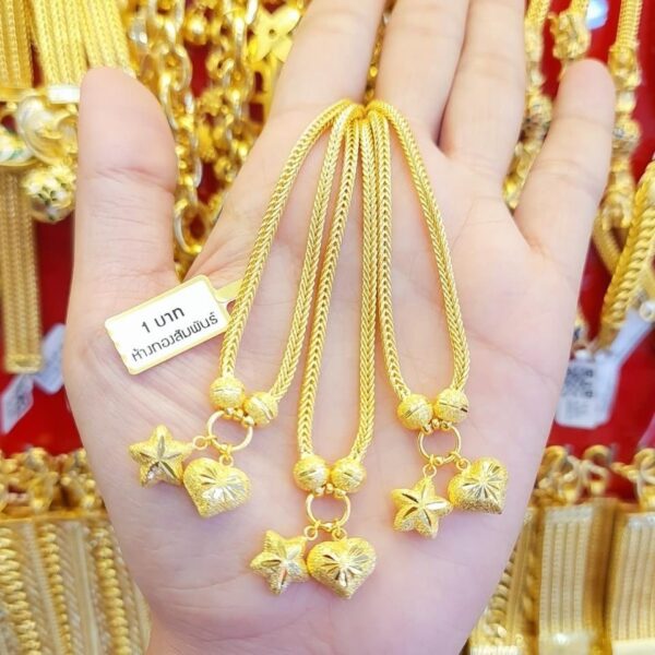 23K Thailand Gold Star & Heart Gold Chain Necklace, Thailand Gold Chain. - Image 3