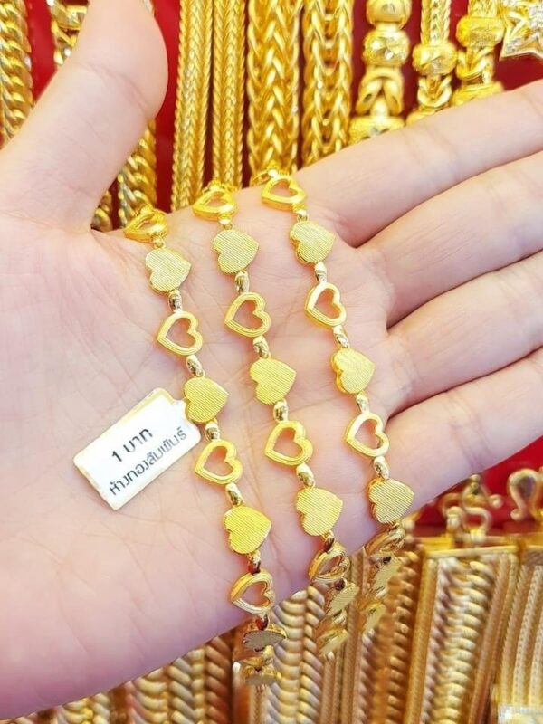 23K Thailand Gold Ladies Bracelet Mixed Hearts. - Image 2