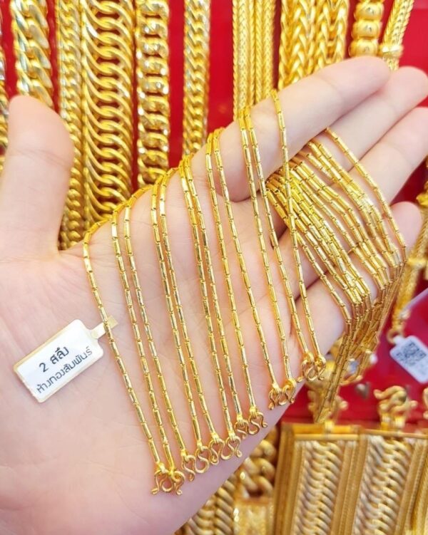 23K Thailand Gold Tubes Cylinders in Chain Gold Necklace, Thailand Gold Chain - Image 2