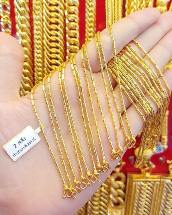 23K Thailand Gold Tubes Cylinders in Chain Gold Necklace, Thailand Gold Chain - Image 3