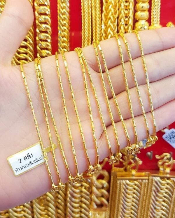 23K Thailand Gold Tubes Cylinders in Chain Gold Necklace, Thailand Gold Chain - Image 4