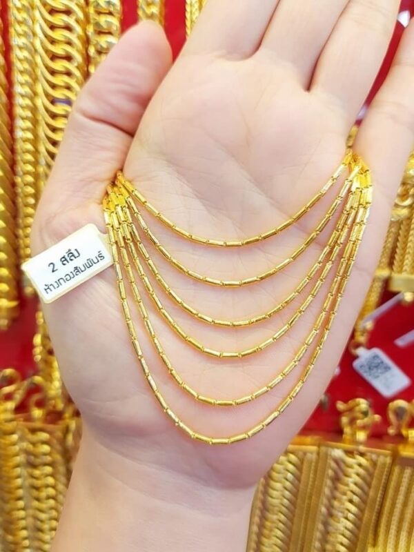 23K Thailand Gold Tubes Cylinders in Chain Gold Necklace, Thailand Gold Chain