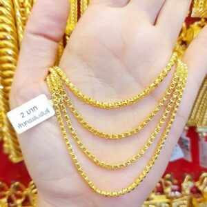 23K Gold Chain 30,4g (2 Baht) with prominent square/box link design, Model 3028.
