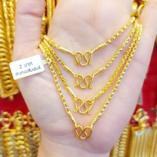 23K Thailand Gold Square Thick Rings Gold Necklace - Image 2