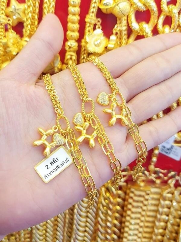 23K Thailand Gold Dog & Heart Gold Bracelet - Image 2