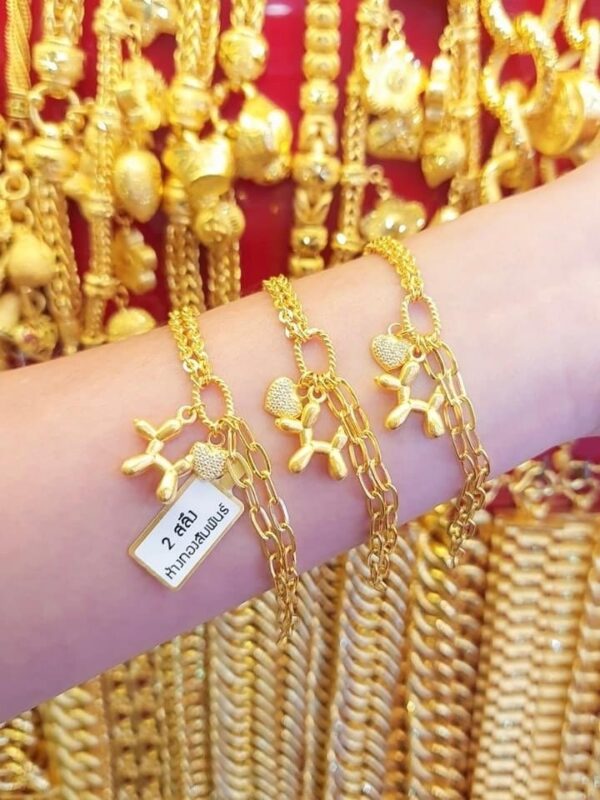 23K Thailand Gold Dog & Heart Gold Bracelet