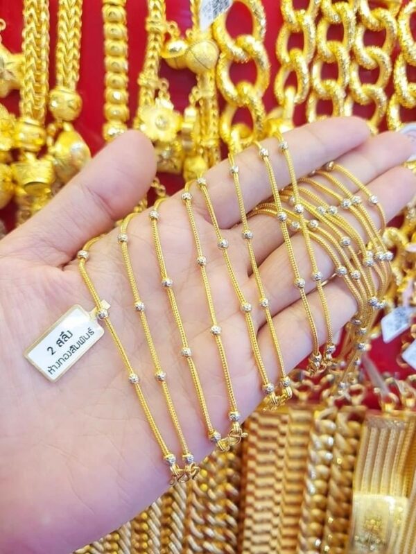 23K  Thailand Gold Embedded Spheres Gold Chain - Image 2