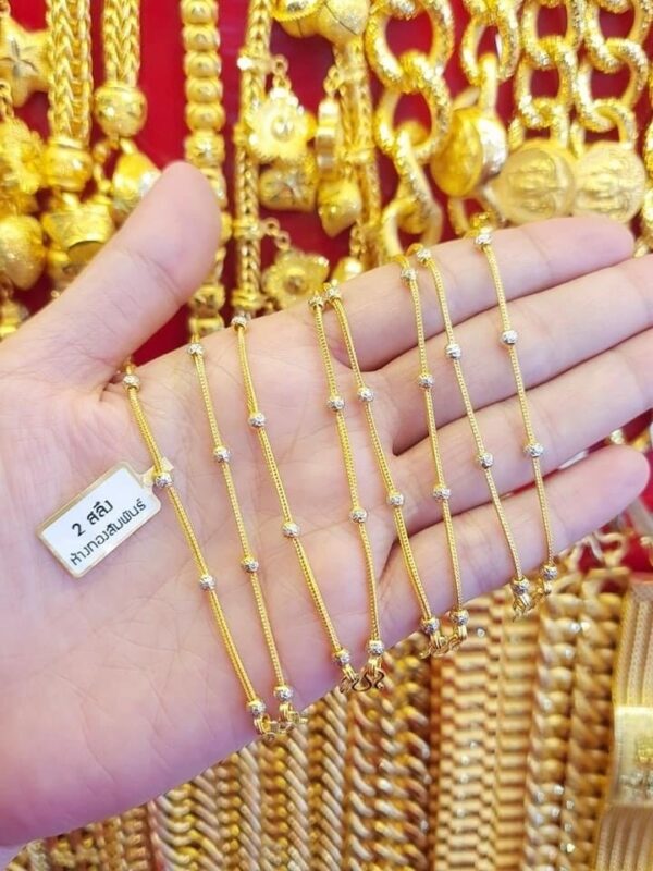 23K  Thailand Gold Embedded Spheres Gold Chain - Image 3