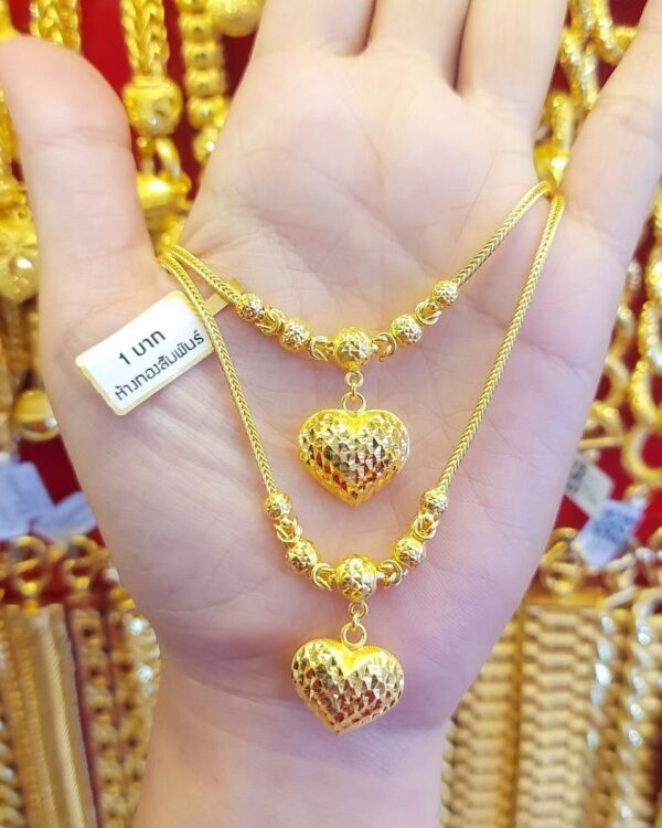 23K Thailand Gold 3D Heart Gold Necklace