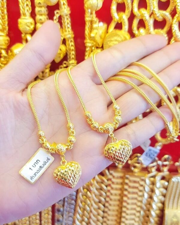 23K Thailand Gold 3D Heart Gold Necklace - Image 3