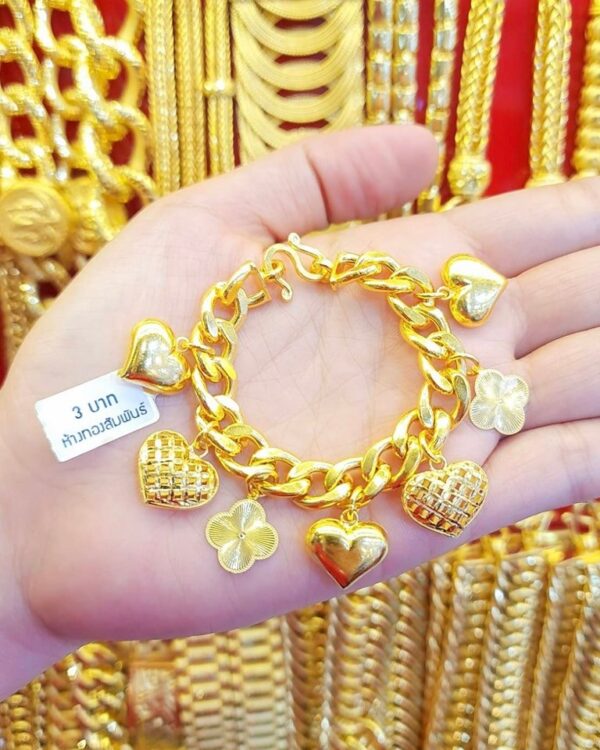 23K Thailand Gold Bracelet Heart Charms 45.6 Grams