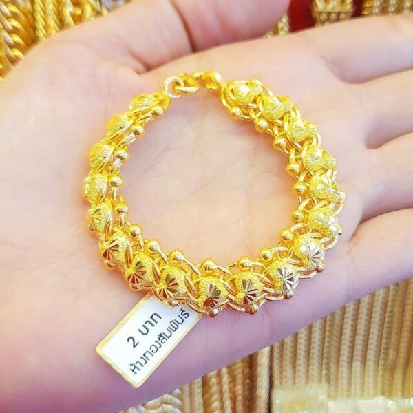 Pure Thailand 23K Gold Bracelet, Original Bracelet Ornamented with Hearts, Spheres and Rings. - Image 2