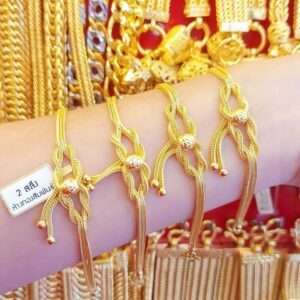23K Solid Gold Bracelet 7.6g with Love Knot and Central Bead Design, Thailand Gold Jewelry (Model 3140)