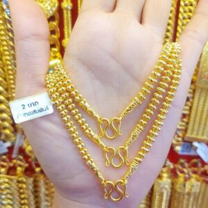 Close-up of the substantial 23K Thai gold Mini Bead Chain (2 Baht weight), highlighting its sparkle and high liquidity.