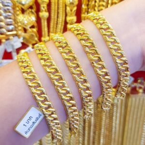 23K Gold Chain Bracelet 1 Baht (15,2g) Dense Curb Link Design, Thailand Gold Jewelry (Model 3081)