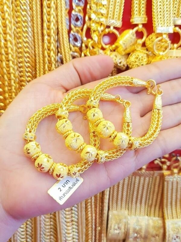 Pure Thailand 23K Gold Bracelet Tradicional Beads diamond Cut Pattern. - Image 3