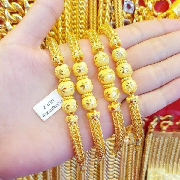 Pure Thailand 23K Gold Bracelet Tradicional Beads diamond Cut Pattern. - Image 2