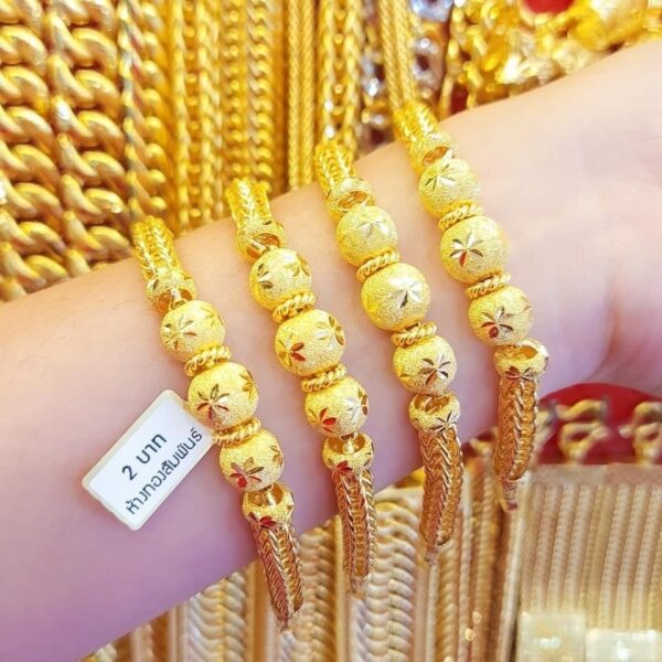 Pure Thailand 23K Gold Bracelet Tradicional Beads diamond Cut Pattern.