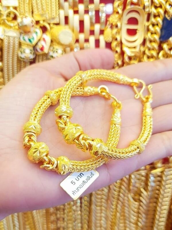 Pure Thailand 23K Gold Ethnic Handcraft Diamond Cut Bead Gold Bracelet