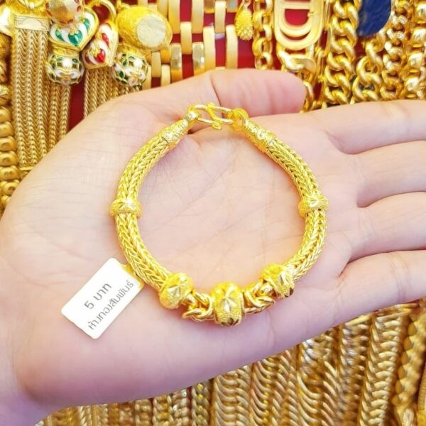 Pure Thailand 23K Gold Ethnic Handcraft Diamond Cut Bead Gold Bracelet - Image 3