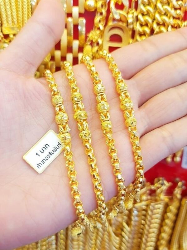 Thailand Real Gold 23K  Ladies Tradicional Gold Bracelet with Heart Charm - Image 2