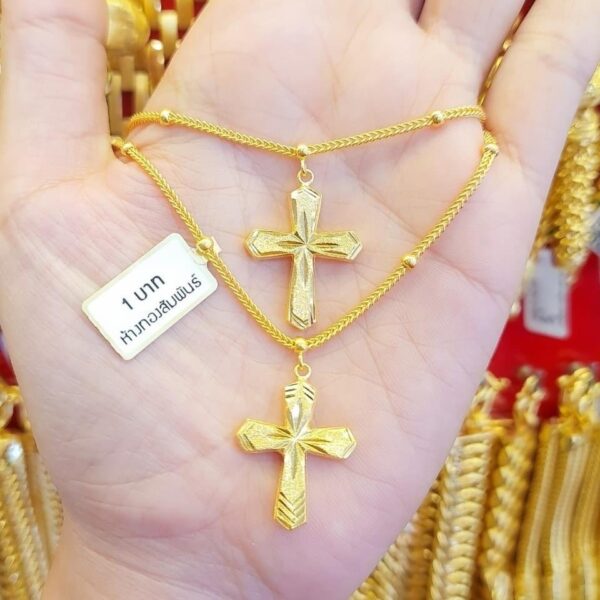 Fantastic Cross Necklace made of 23K Thailand Gold Chain Diamond Cut