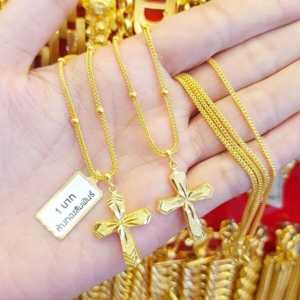 Fantastic Cross Necklace made of 23K Thailand Gold Chain Diamond Cut - Image 3