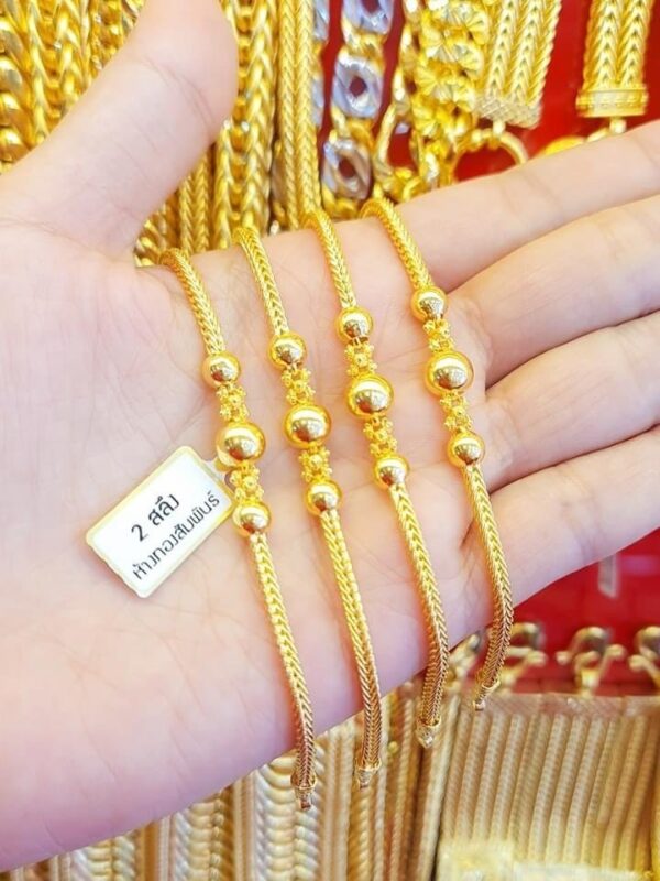 23K Pure Thailand Gold Polished Shiny Beads Pattern Bracelet - Image 2