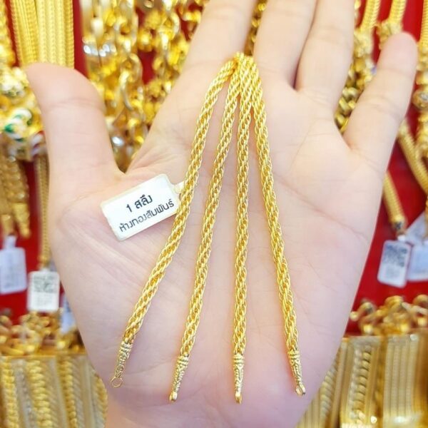 23K Pure Thailand Gold Braided Gold Thin Strings Bracelet - Image 3