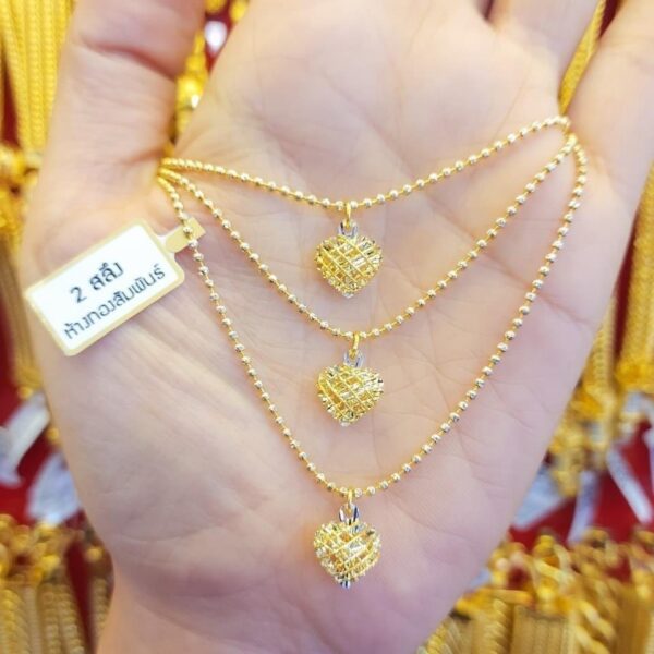 23K Pure Thailand Gold Hearth Necklace with beaded Chain.