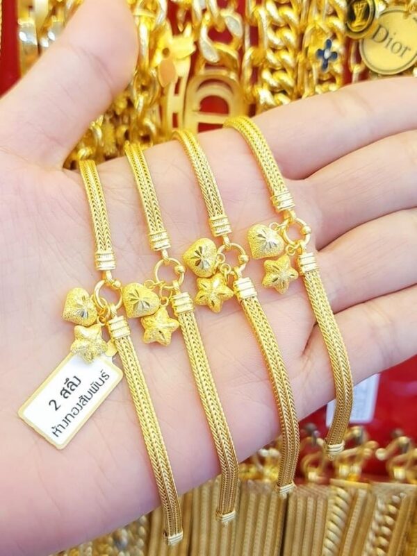 23K Thailand Gold Heart & Star Bracelet - Image 2