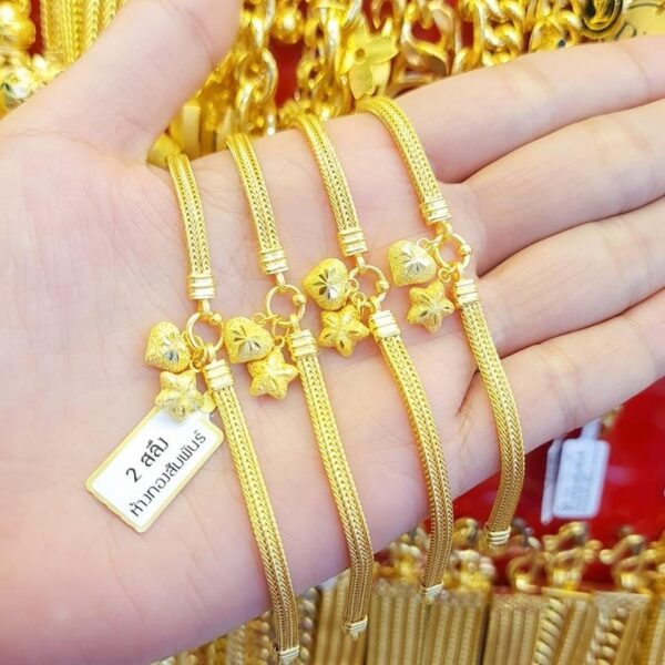 23K Thailand Gold Heart & Star Bracelet - Image 4