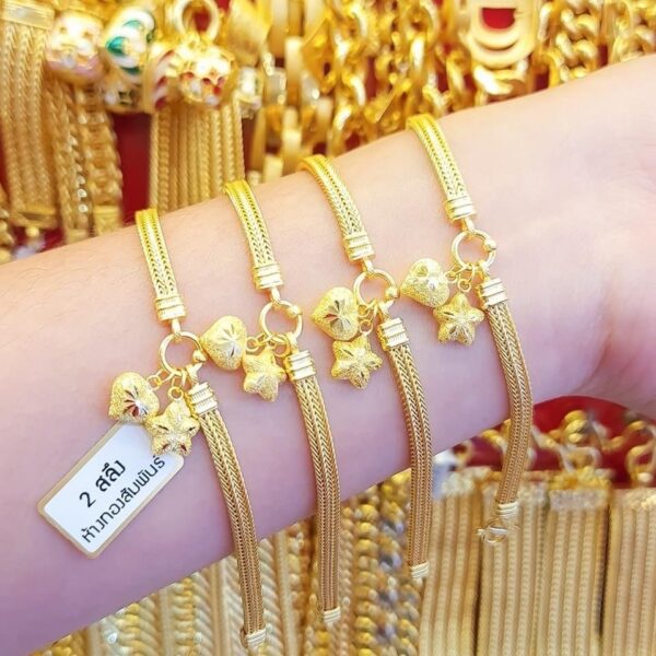 23K Thailand Gold Heart & Star Bracelet