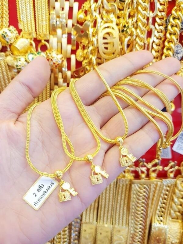 23K Pure Thailand Gold Key & Lock Necklace