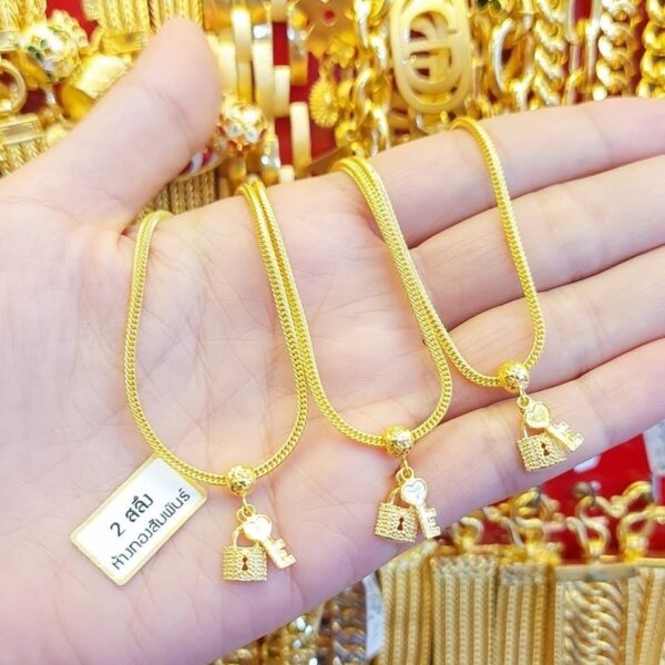 23K Pure Thailand Gold Key & Lock Necklace - Image 2