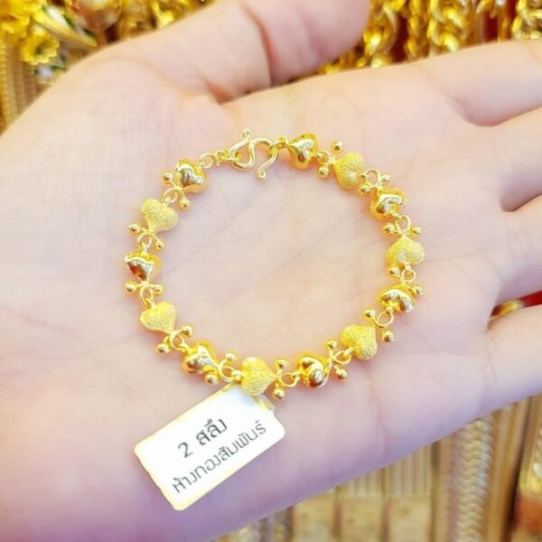 23K Pure Thailand gold Connected Hearths Bracelet - Image 3