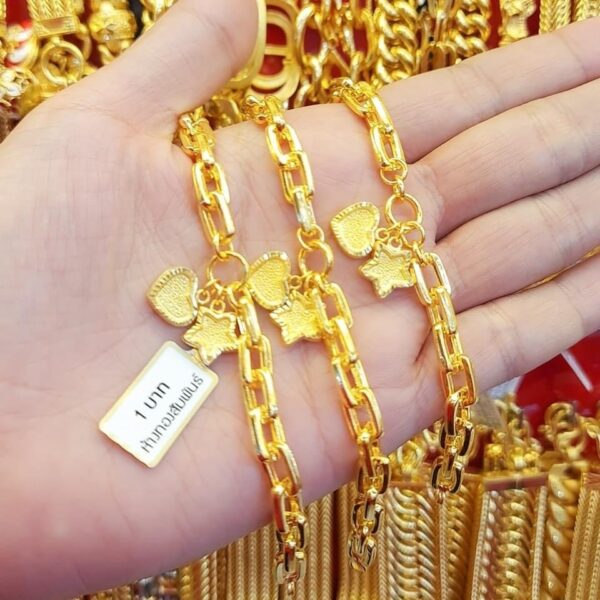 23K Pure Thailand Gold Square Chain Hearth & Star Bracelet - Image 4