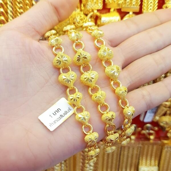 23 Pure Thailand Gold Hearts & Rings Pattern Bracelet. - Image 3